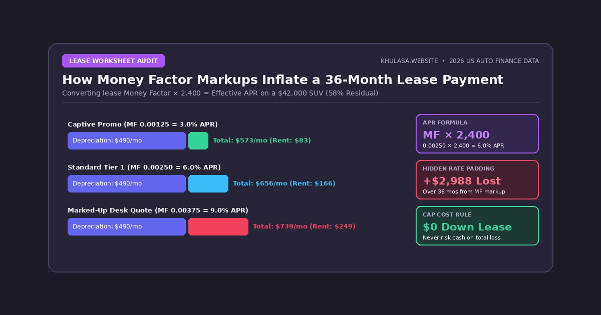 Breakdown of automotive lease payment formula showing Capitalized Cost, Residual Value, and Money Factor