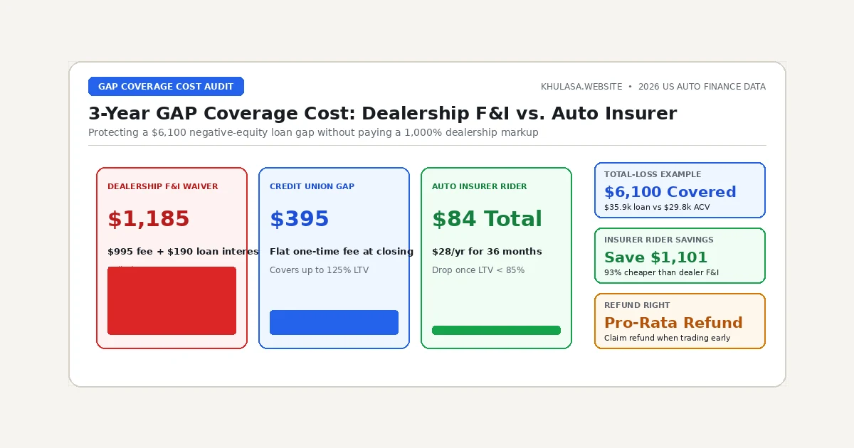 Cost comparison of Guaranteed Asset Protection (GAP) insurance across dealerships, credit unions, and personal auto insurance policies