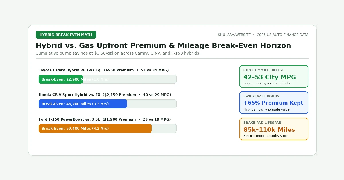 Break-even mileage and payback horizon comparison between hybrid and gas models