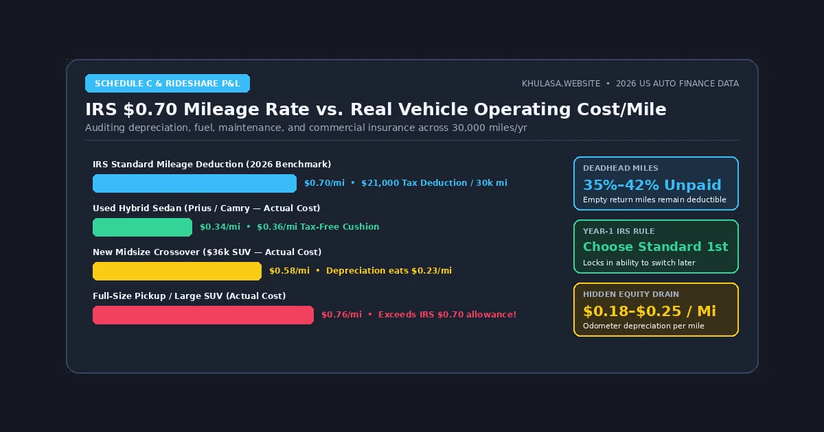 Comparison of the IRS standard business mileage rate against actual vehicle operating and depreciation cost per mile